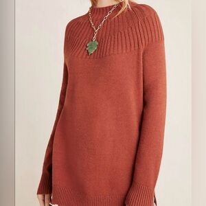 Anthropologie Women’s S Bright Rust Welford Ribbed Cable Knit Mock Neck Sweater